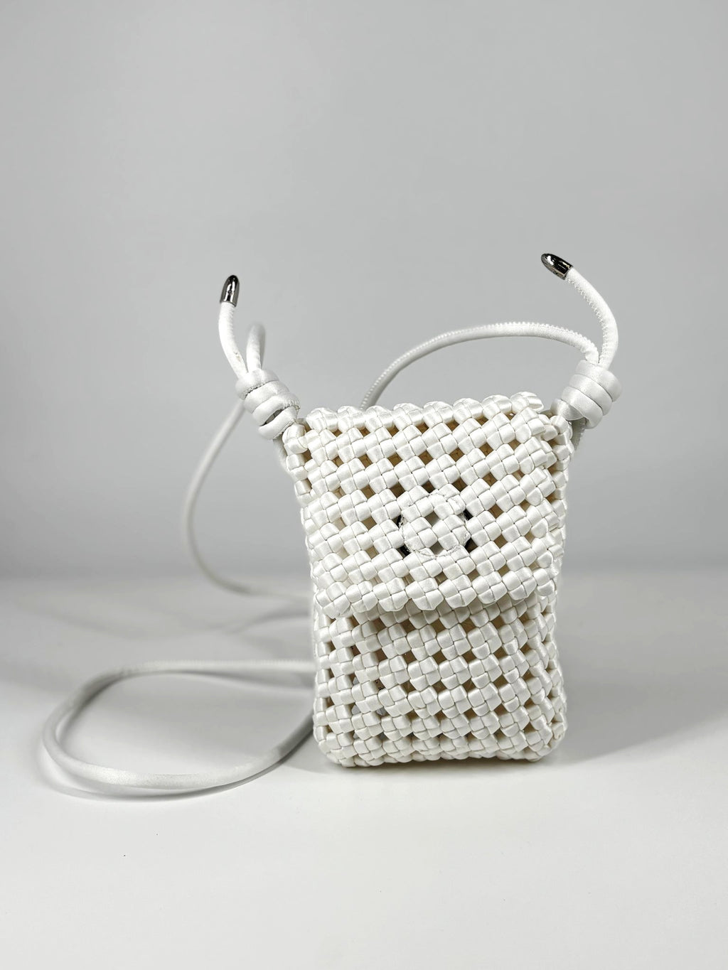 Porta Cellulare Intrecciato in Satin - Bianco