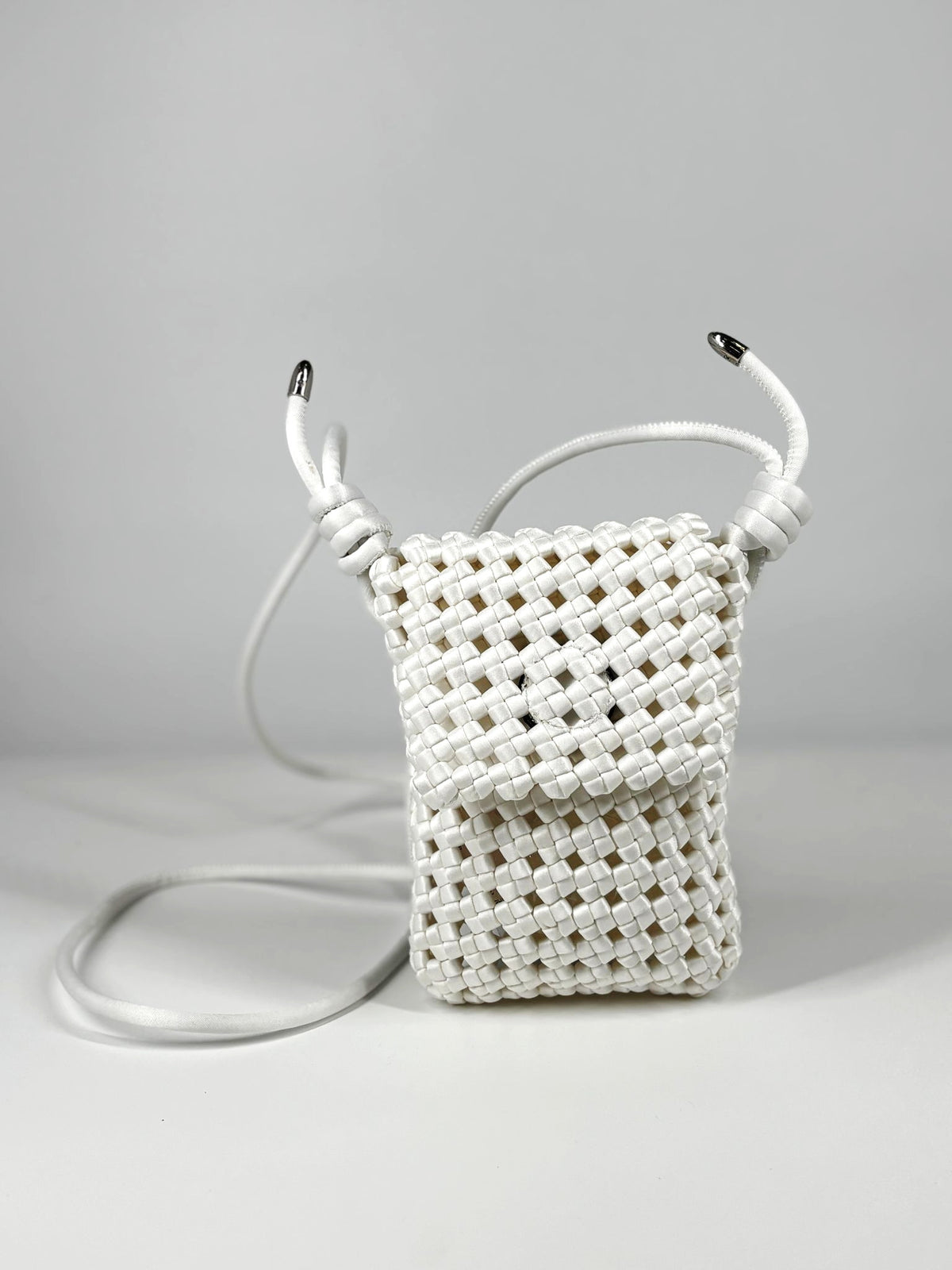 Porta Cellulare Intrecciato in Satin - Bianco