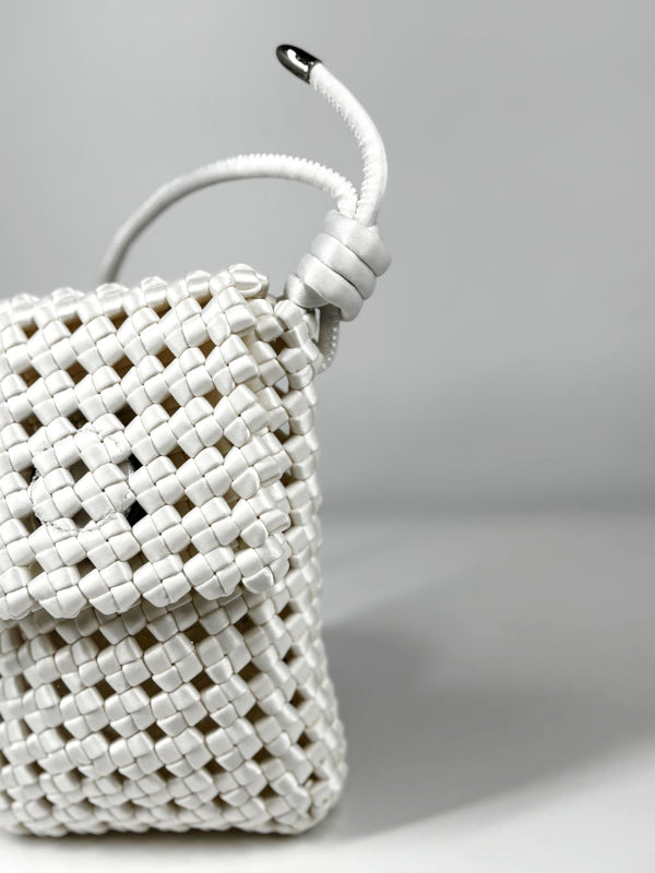 Porta Cellulare Intrecciato in Satin - Bianco