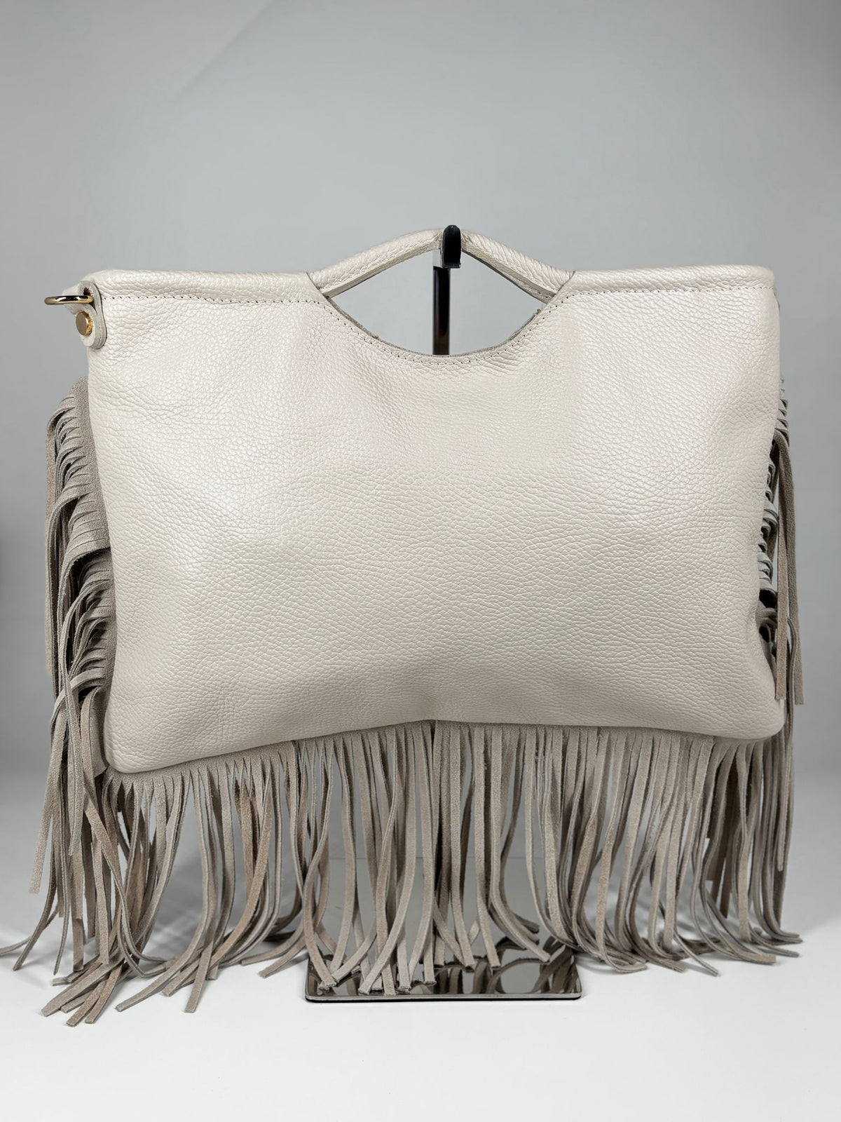 Borsa a Mano con Tracolla in Vera Pelle con Frange – Begie