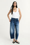 Jeans baloon fit effetto délavé con fondo sfrangiato - Blue