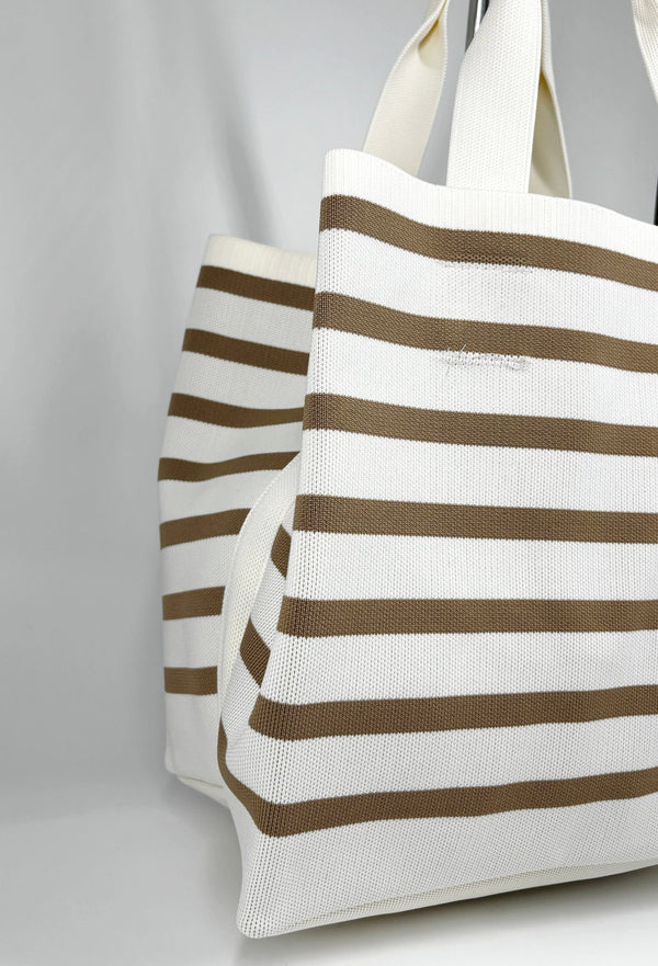 Tote Bag Navy Chic a Righe Orizzontali - Beige