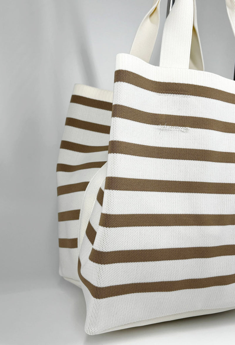 Tote Bag Navy Chic a Righe Orizzontali - Beige