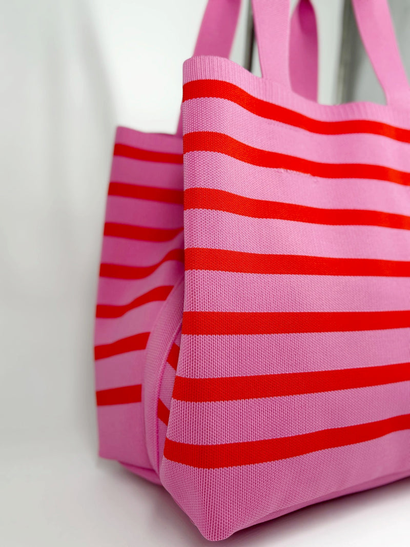 Tote Bag Navy Chic a Righe Orizzontali - Fucsia