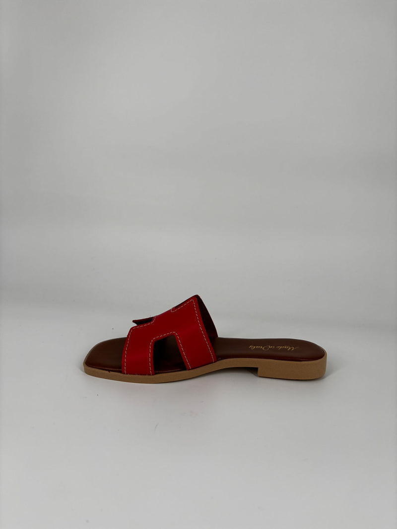 Sandalo Sliders in Pelle - Rosso