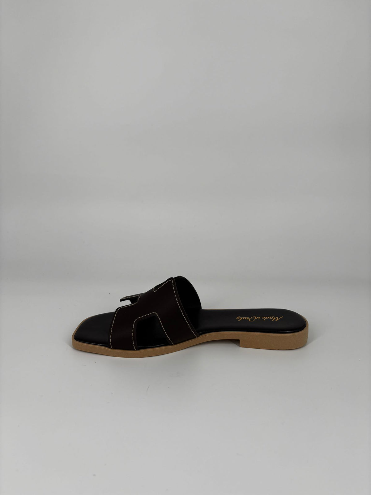 Sandalo sliders in pelle - Testa di moro
