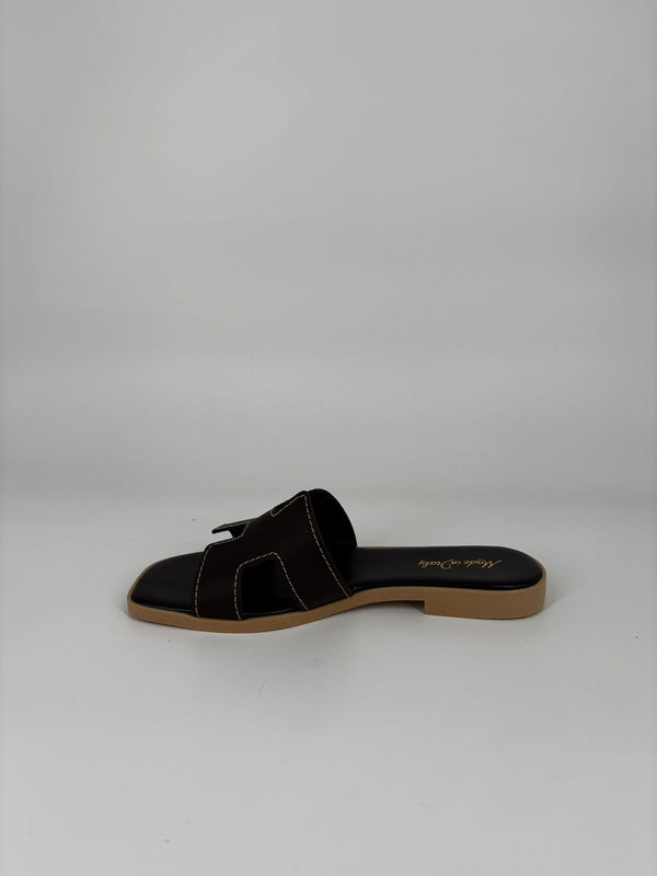Sandalo sliders in pelle - Testa di moro