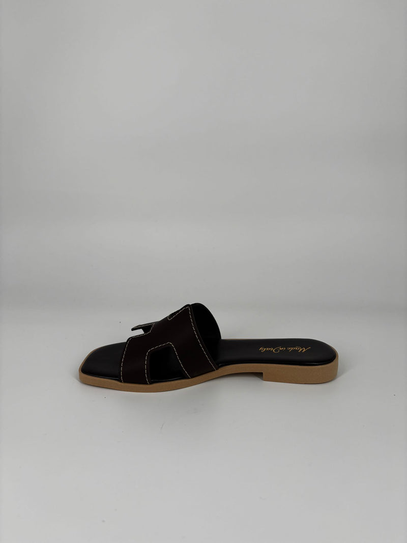 Sandalo sliders in pelle - Testa di moro