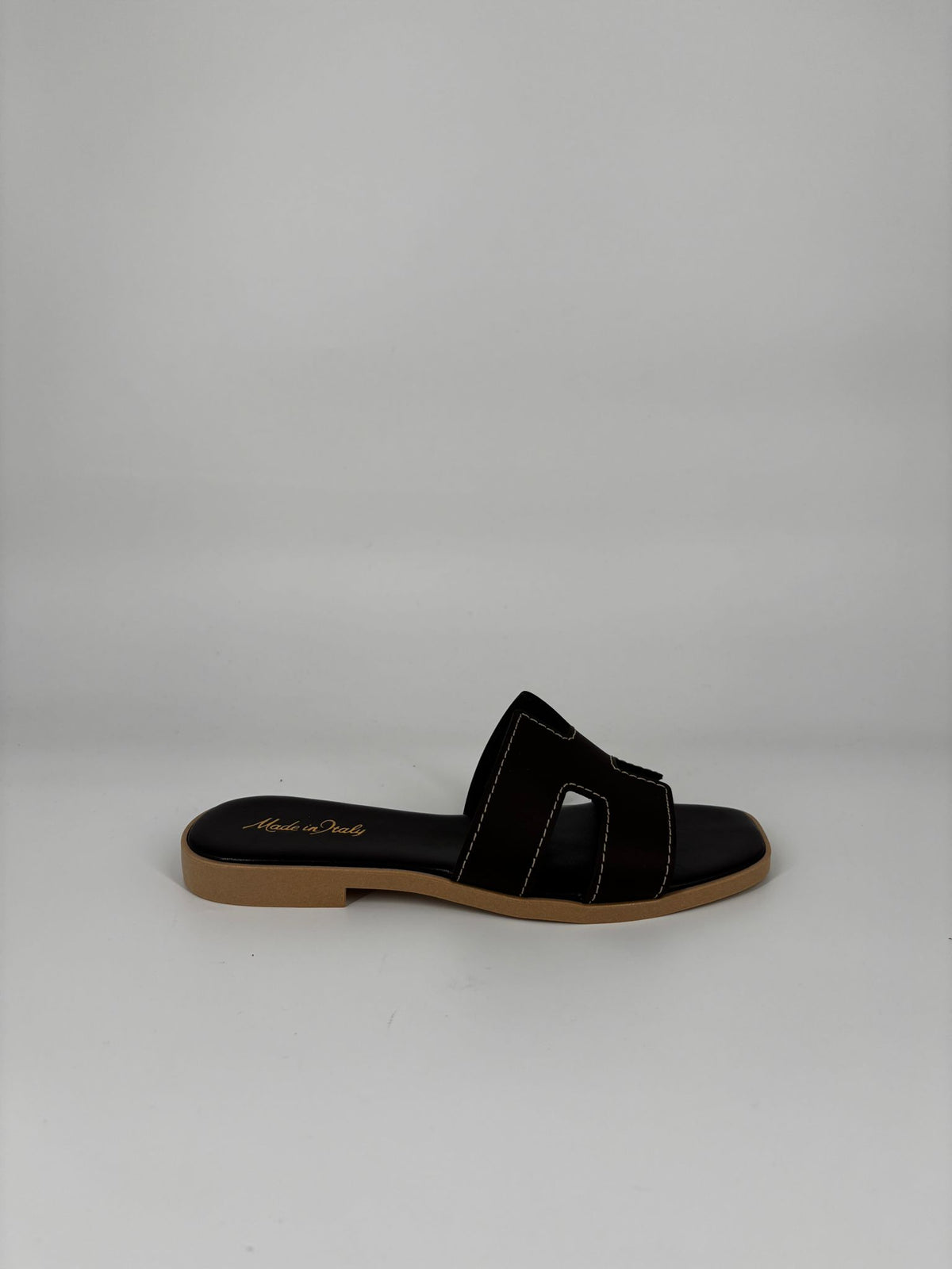 Sandalo sliders in pelle - Testa di moro