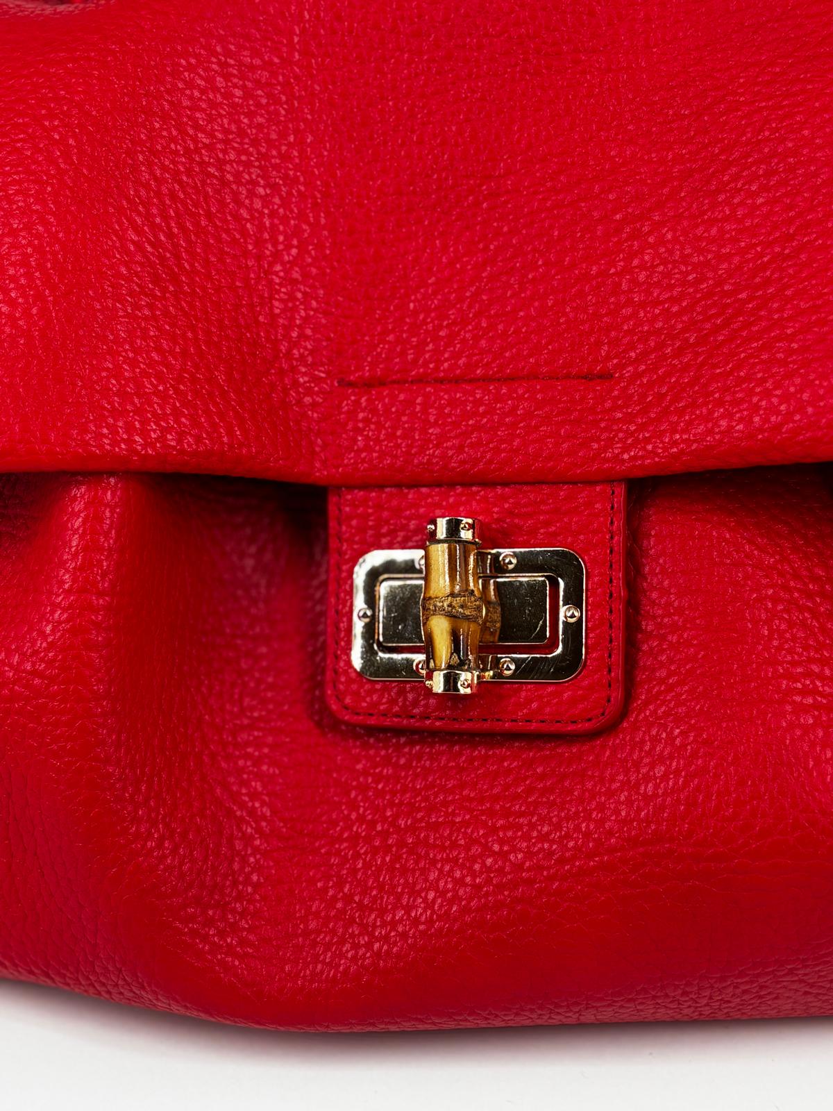 Borsa a Mano in ecoPelle Martellata con Chiusura in Bamboo – Rosso Passione