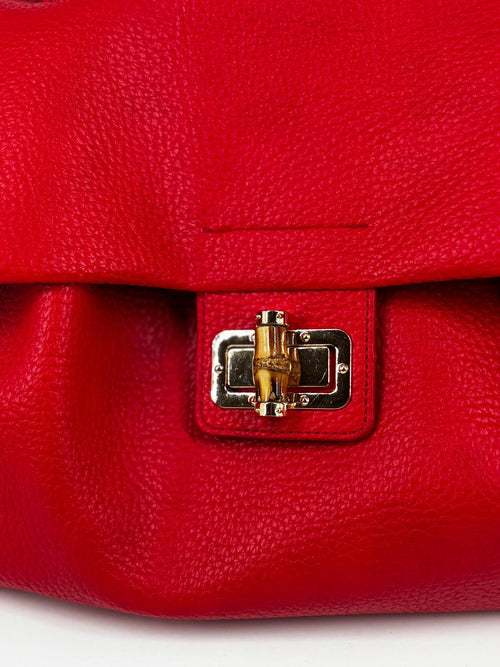 Borsa a Mano in ecoPelle Martellata con Chiusura in Bamboo – Rosso Passione