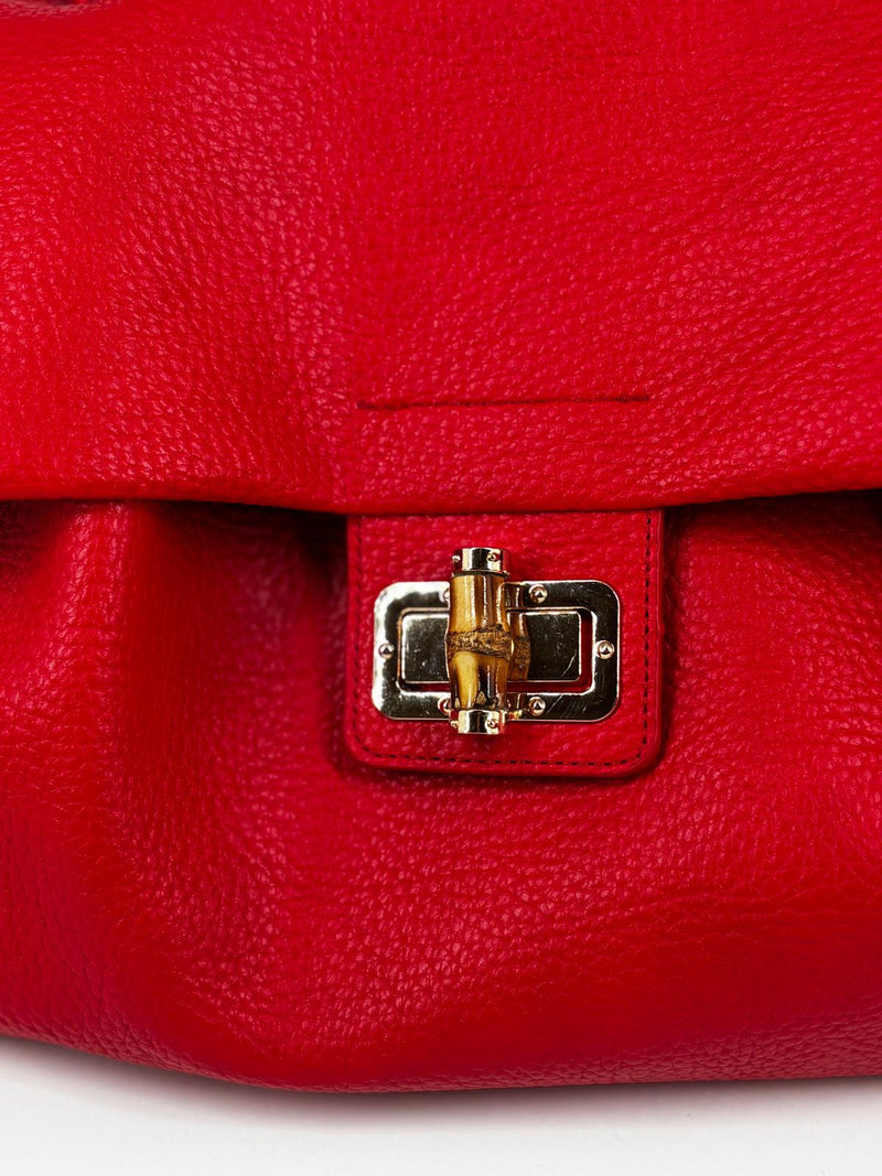 Borsa a Mano in ecoPelle Martellata con Chiusura in Bamboo – Rosso Passione