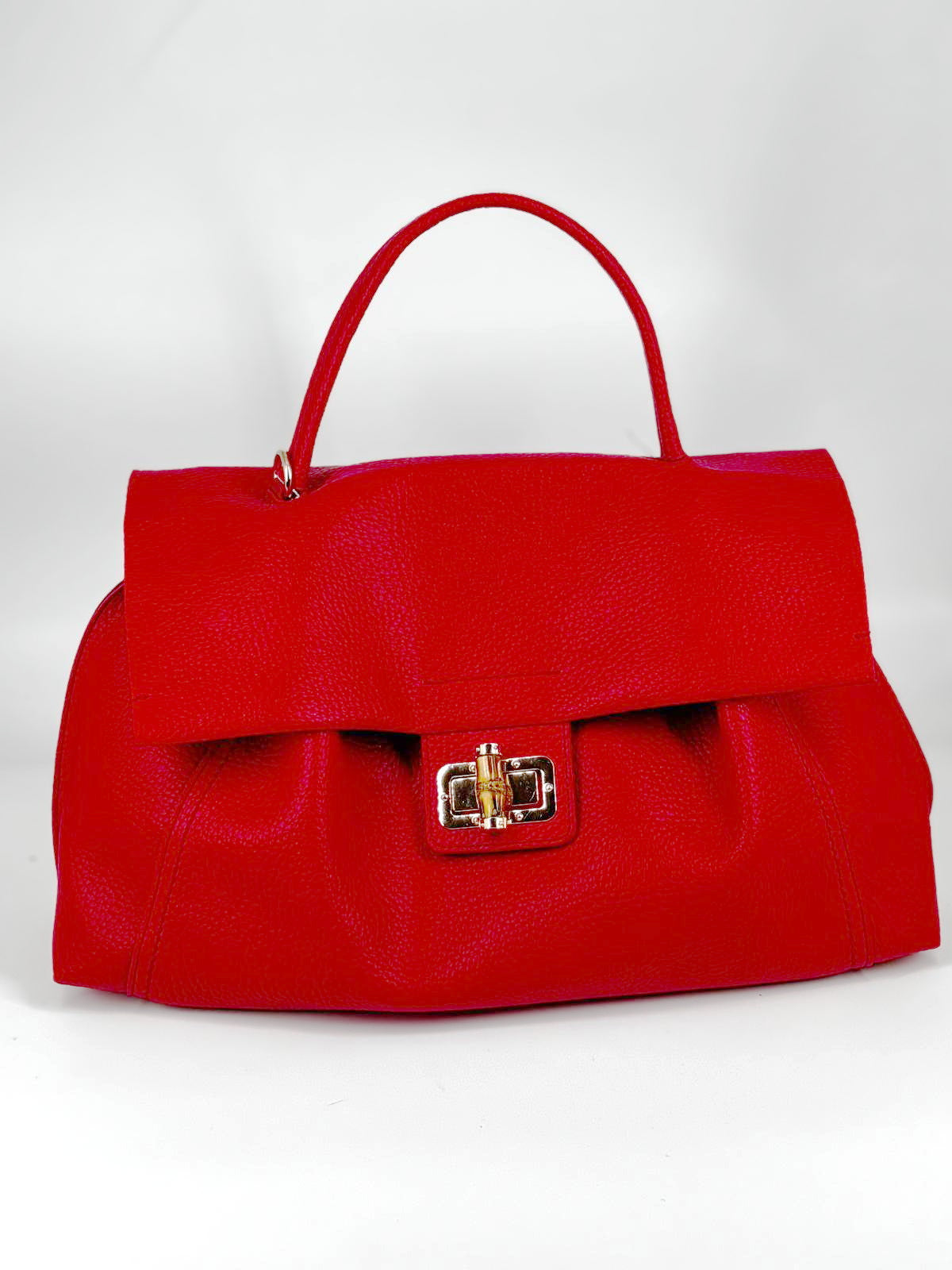 Borsa a Mano in ecoPelle Martellata con Chiusura in Bamboo – Rosso Passione
