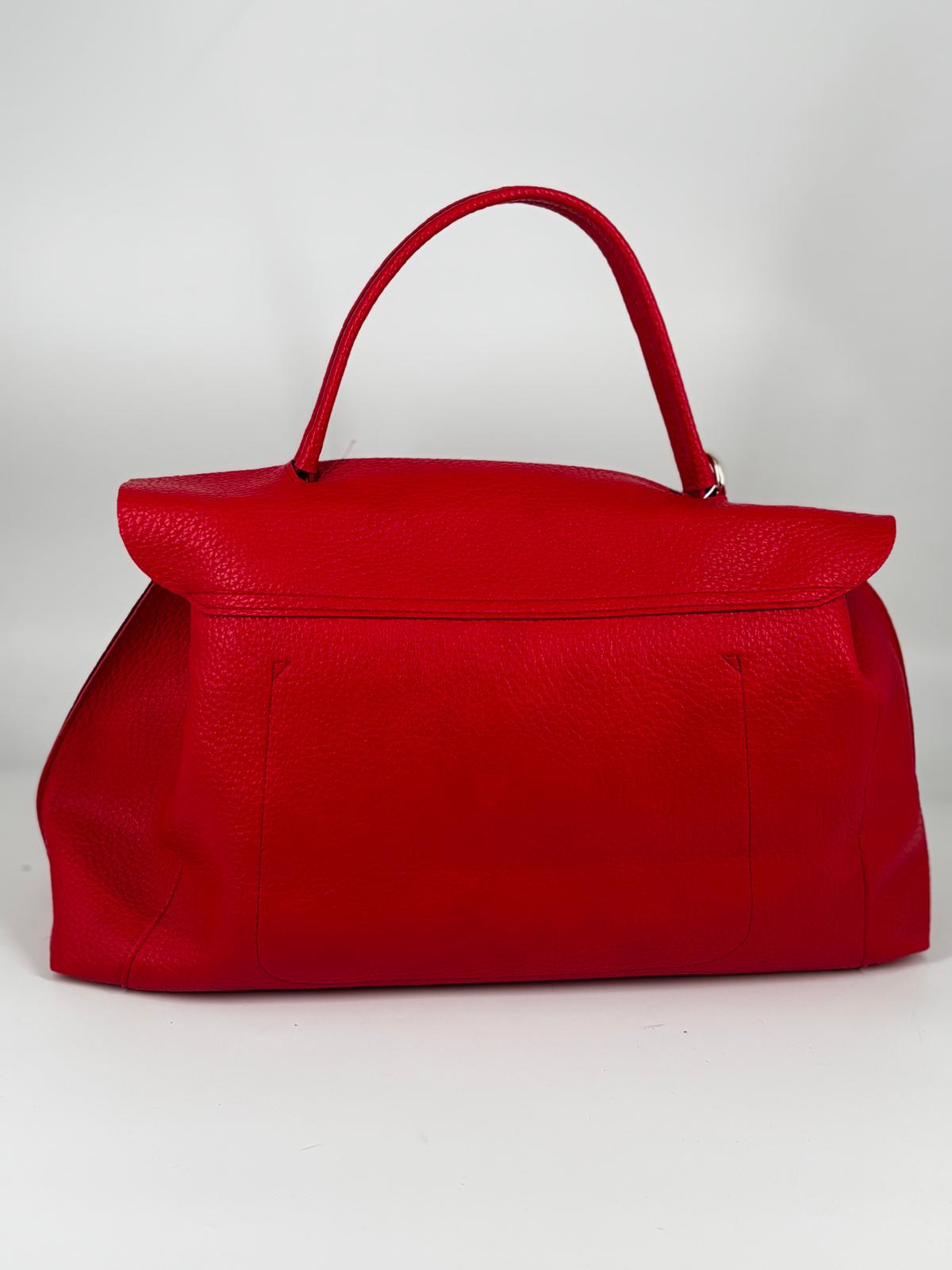 Borsa a Mano in ecoPelle Martellata con Chiusura in Bamboo – Rosso Passione