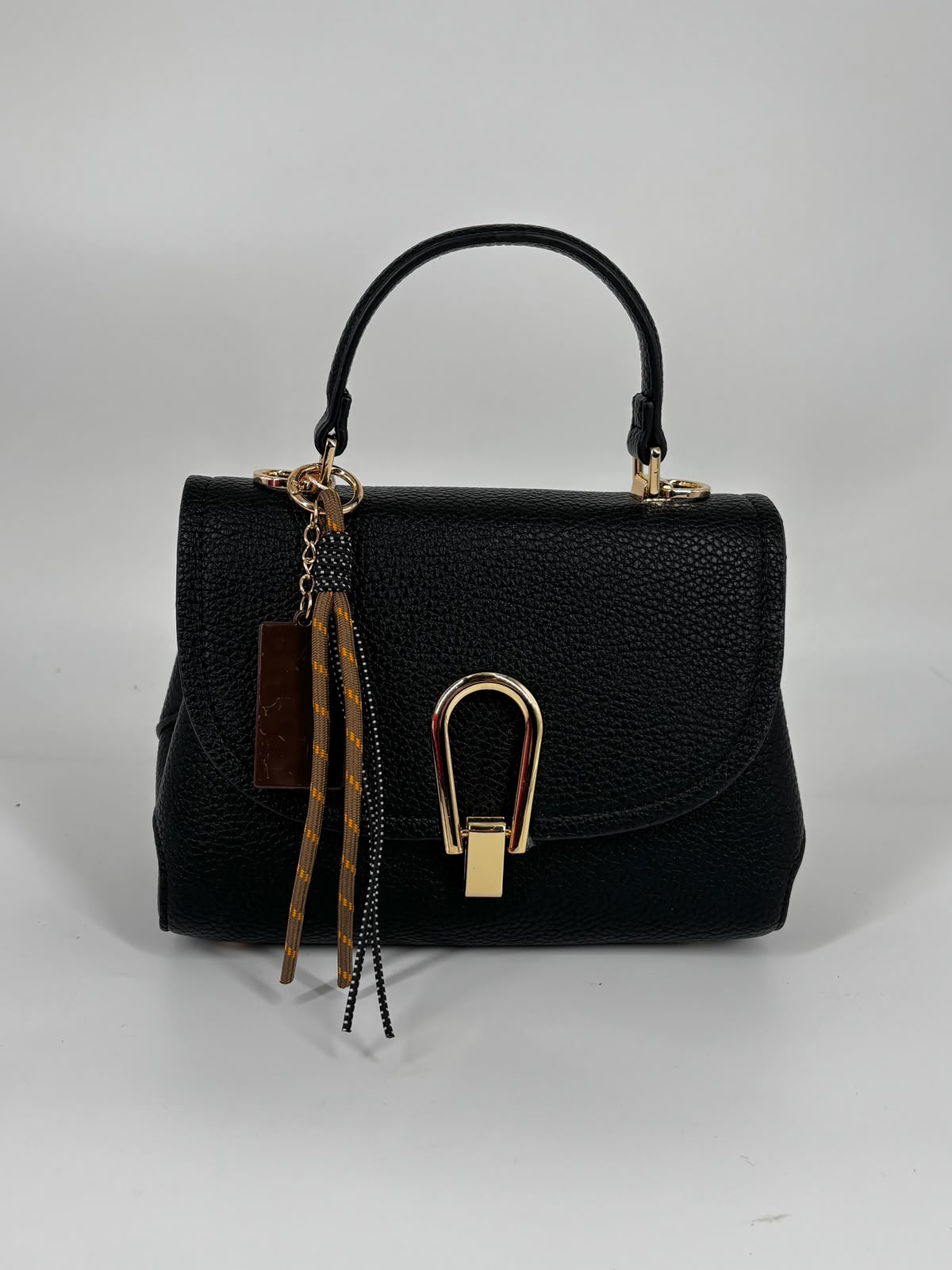 Borsa a Mano in ecpelle Martellata Nero con Chiusura Gioiello