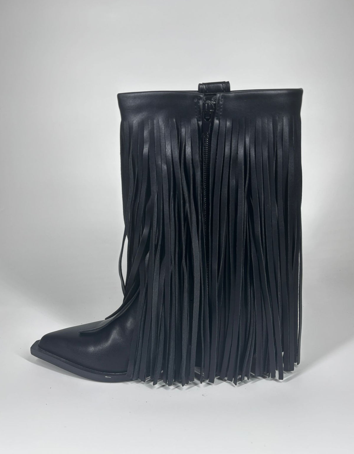 Stivale texano in ecopelle con frange - Nero