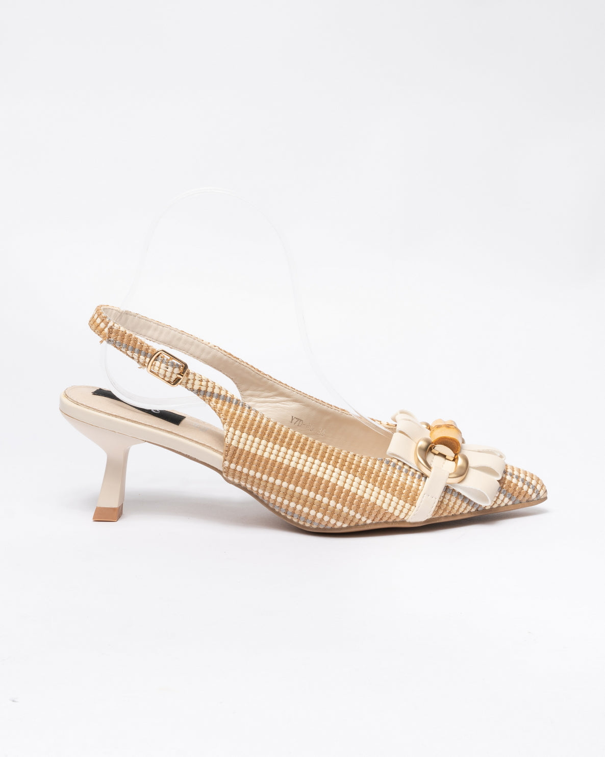 Decolleté Slingback con frange-Beige