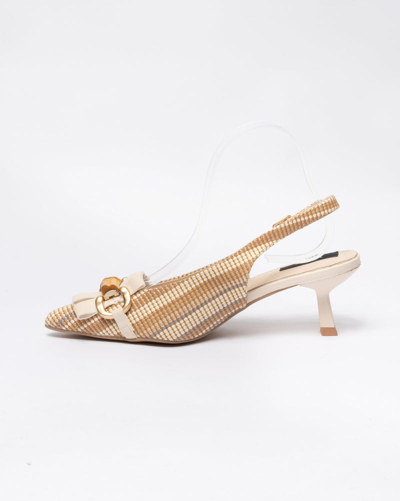 Decolleté Slingback con frange-Beige