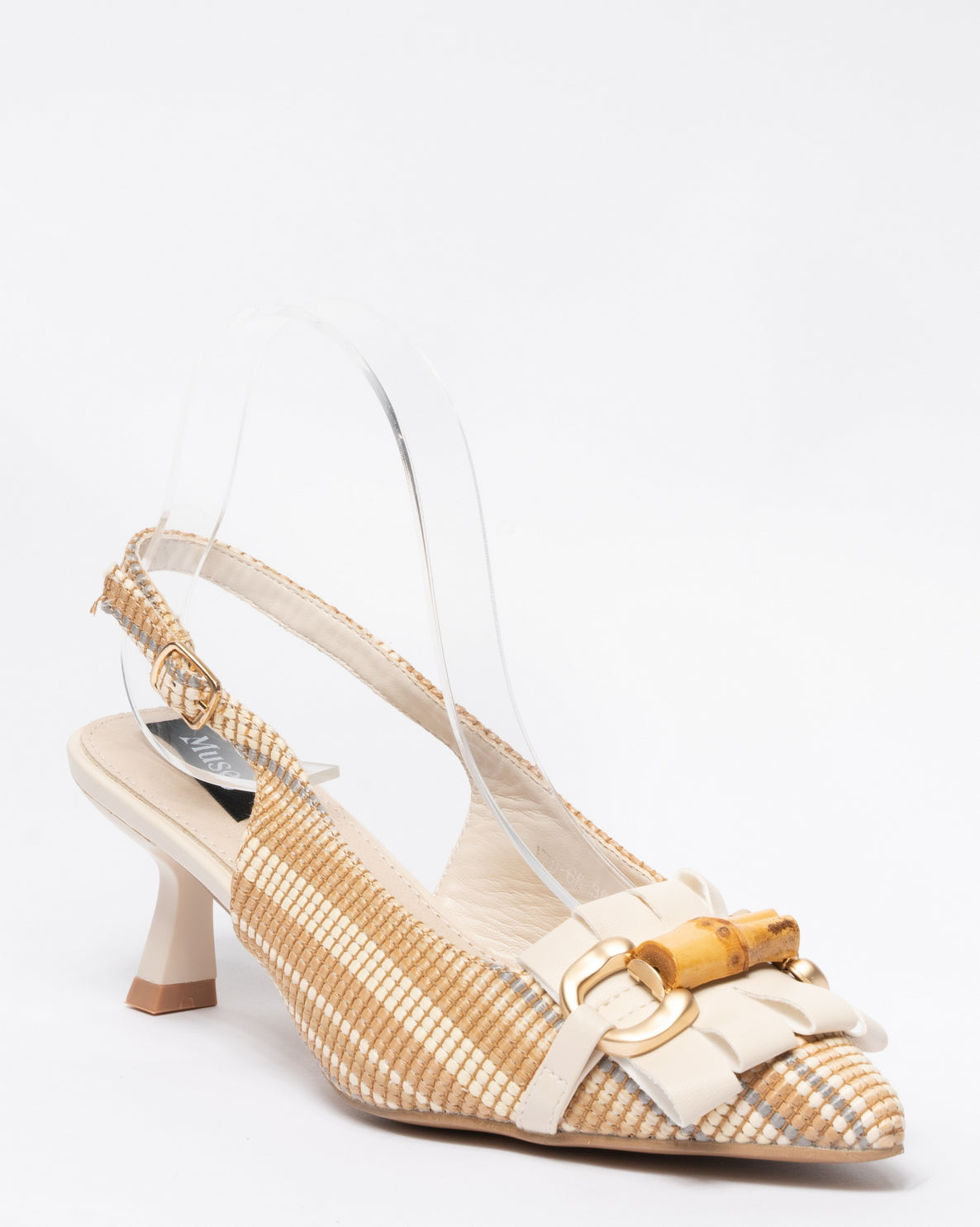 Decolleté Slingback con frange-Beige