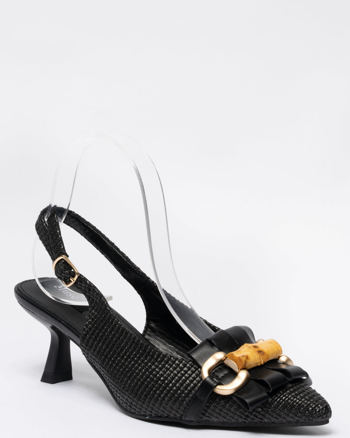 Decolleté Slingback con frange-Nero