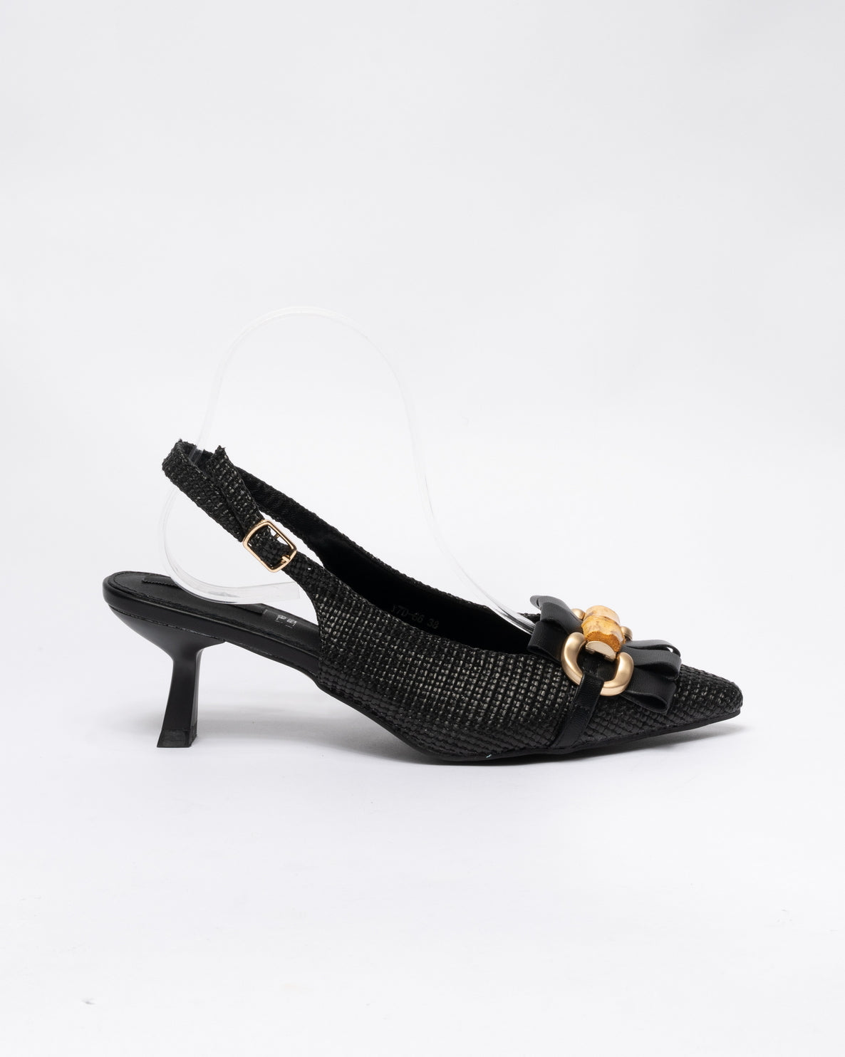 Decolleté Slingback con frange-Nero