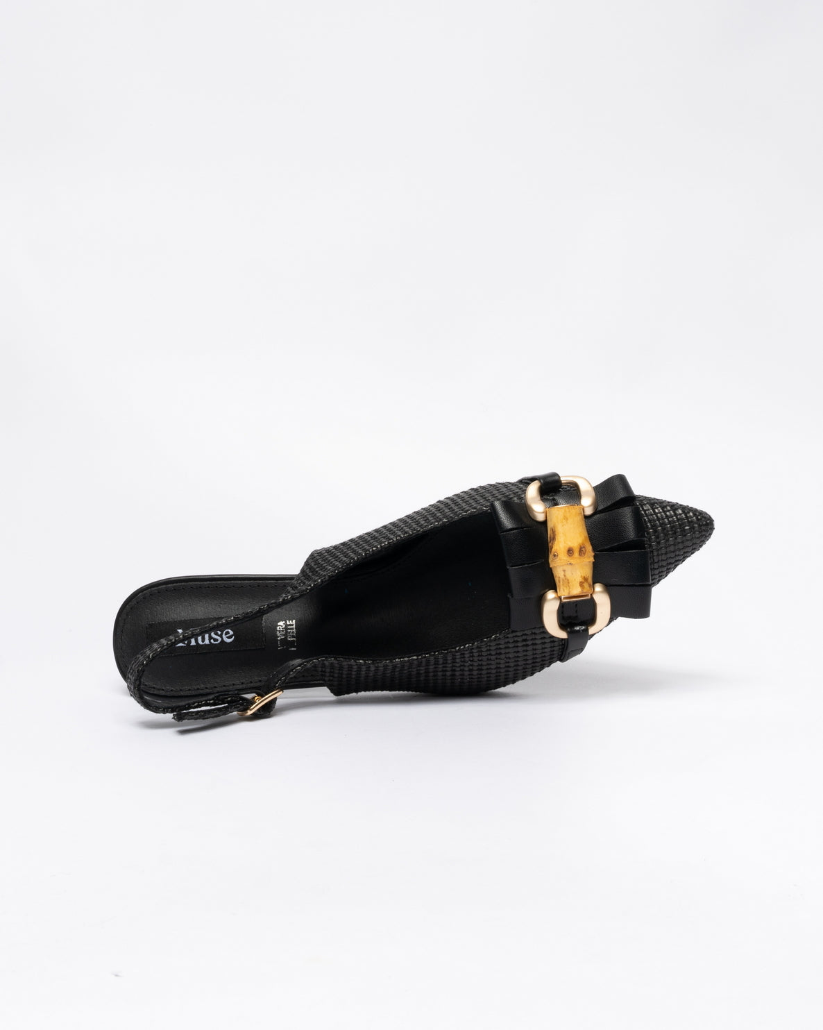Decolleté Slingback con frange-Nero