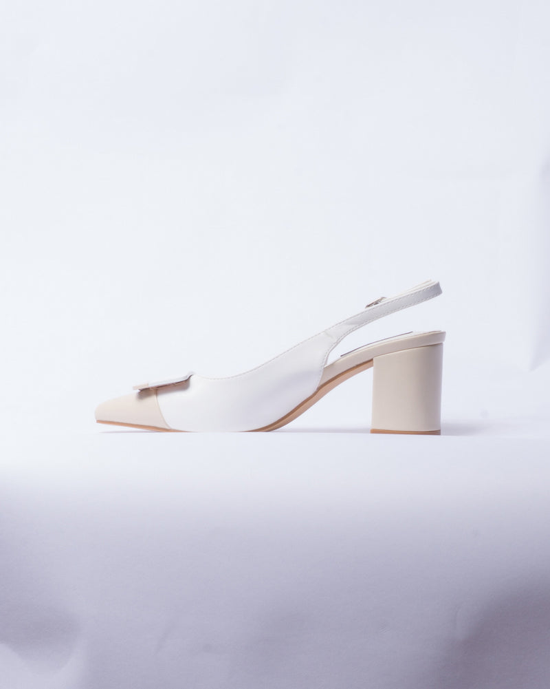Décolleté Slingback con Tacco Largo – Bianco Panna