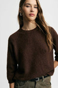 Maglione girocollo maniche 3/4 tinta unita Please - Moro