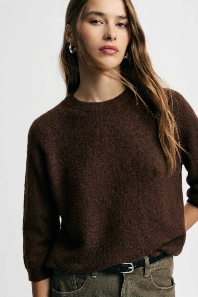 Maglione girocollo maniche 3/4 tinta unita Please - Moro