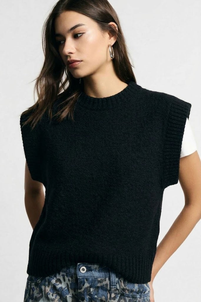 Maglione senza maniche con profili a costine Please - Nero