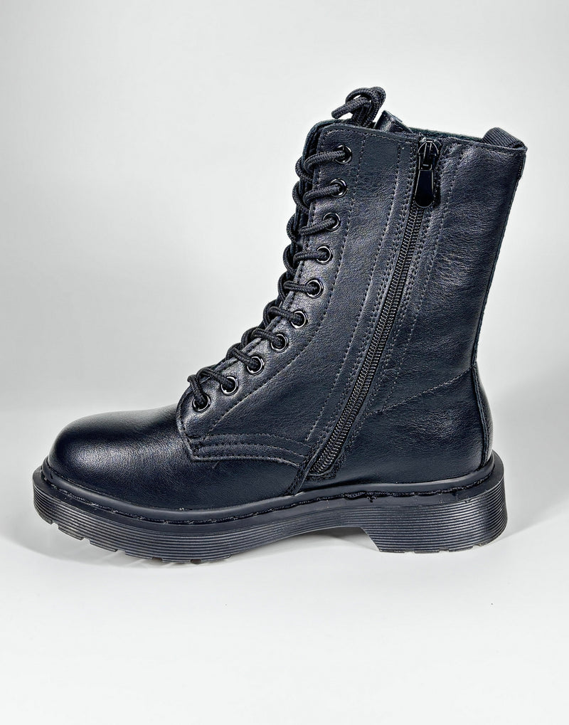 Anfibi in ecopelle con lacci Zip Laterale - Nero