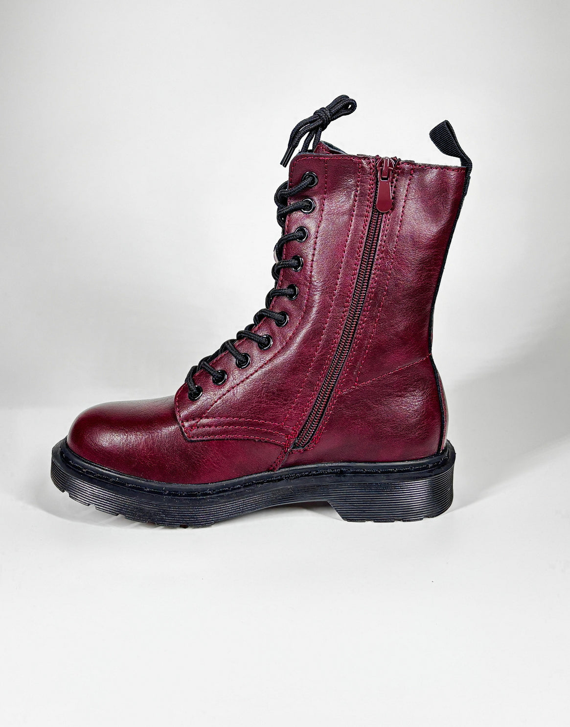 Anfibi in ecopelle con lacci Zip Laterale - Bordeaux