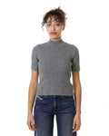 Maglia a Maniche Corte Lavorata con Filato Lurex - Please - Grigio