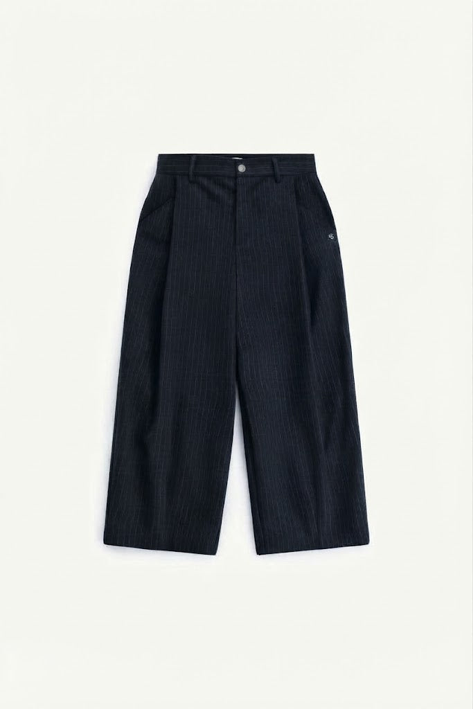 Pantaloni palazzo crop gessati a vita alta Please - Blu