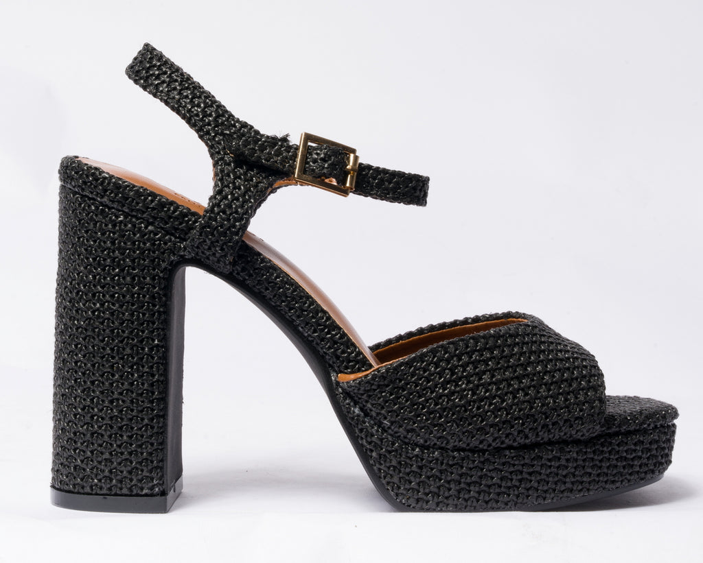 Sandalo da donna in rafia - Nero