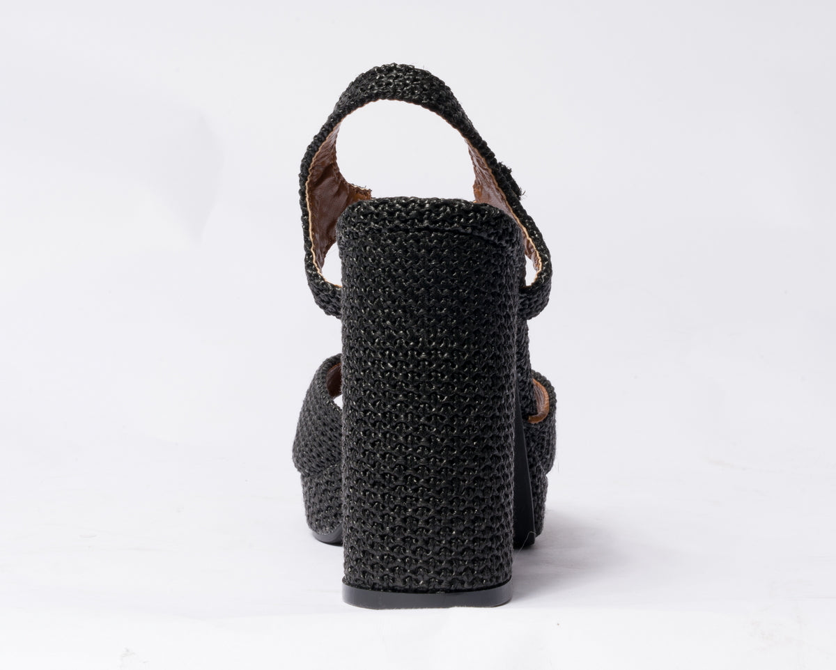 Sandalo da donna in rafia - Nero