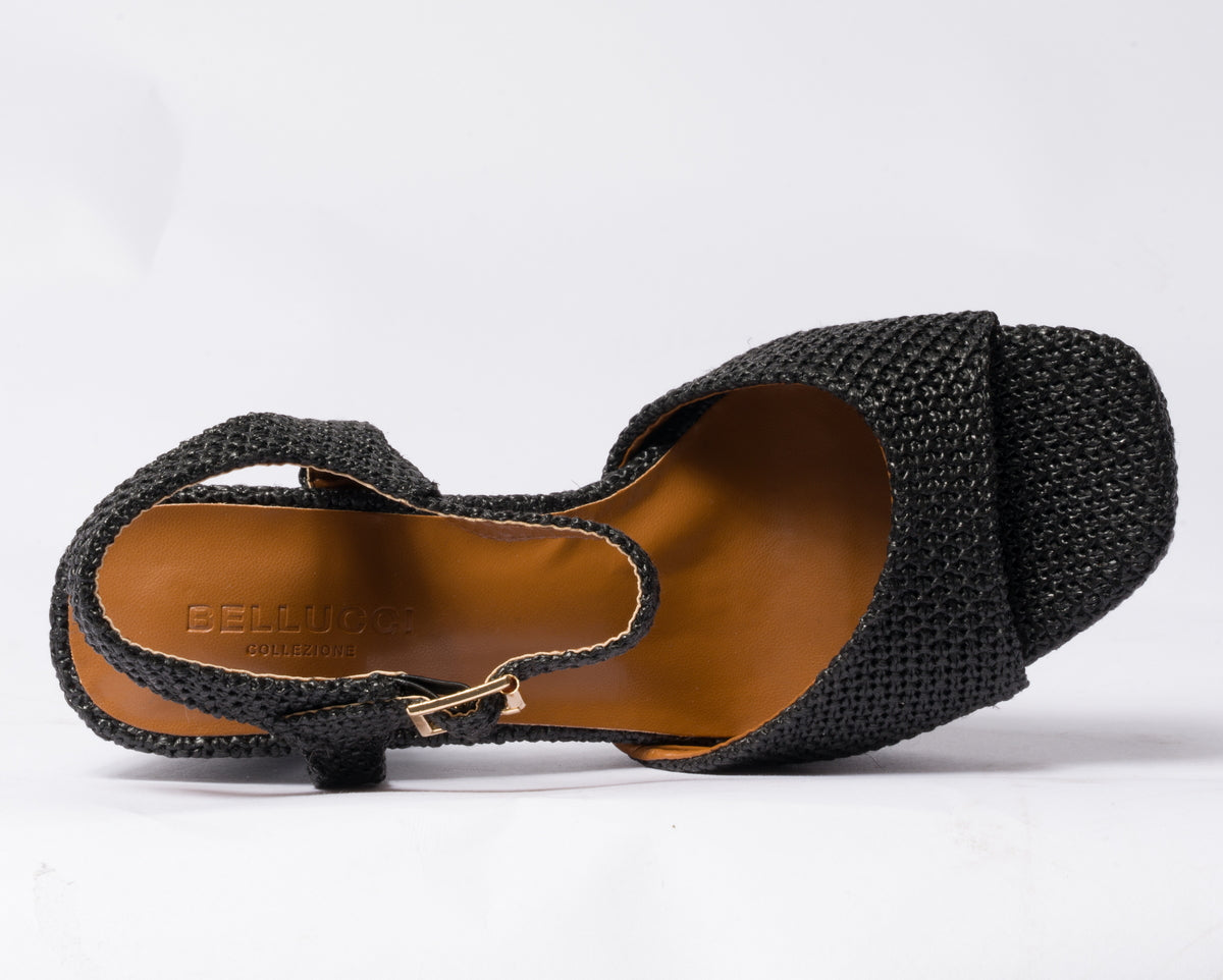 Sandalo da donna in rafia - Nero