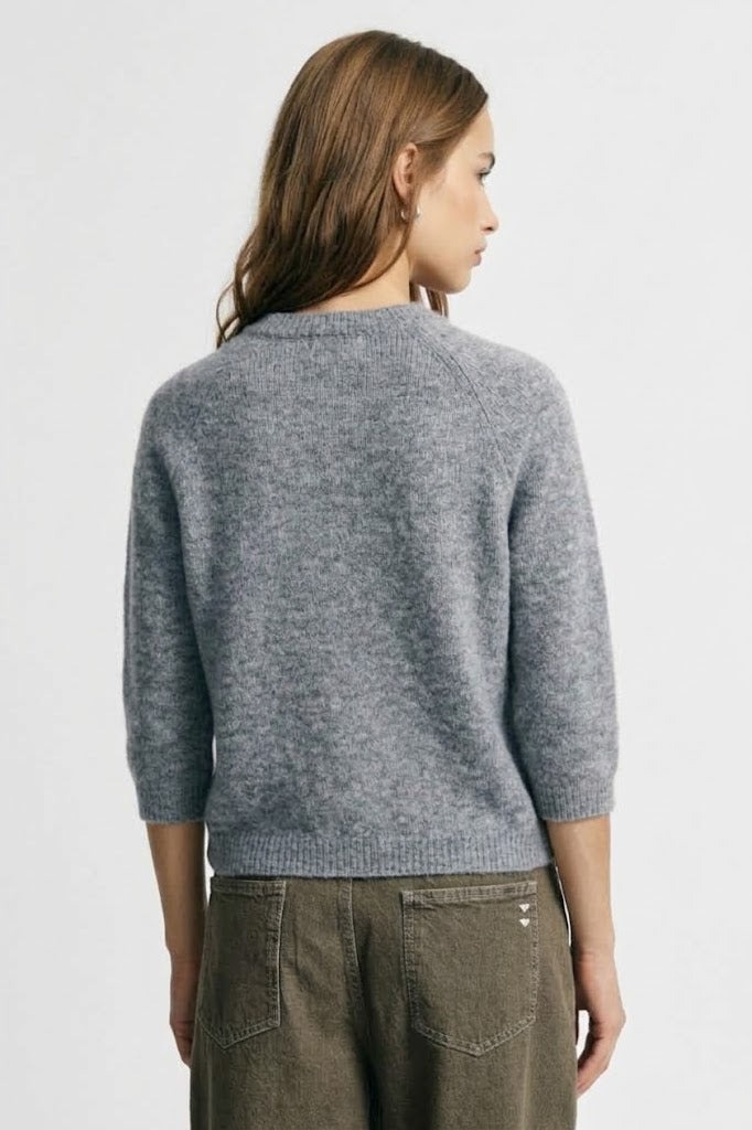 Maglione girocollo maniche 3/4 tinta unita Please - Grigio