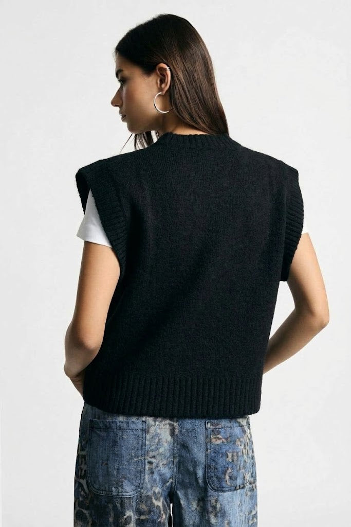 Maglione senza maniche con profili a costine Please - Nero