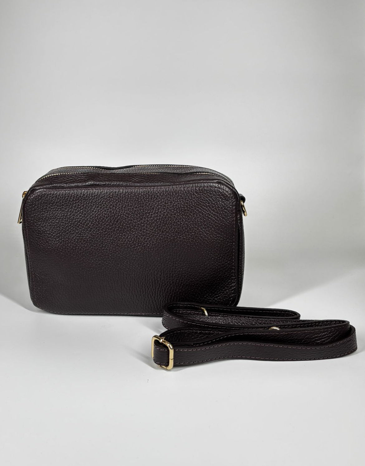 Borsa in vera pelle con doppia scomparto - Marrone