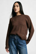 Maglione girocollo regular con polsini a costine - Cioccolato