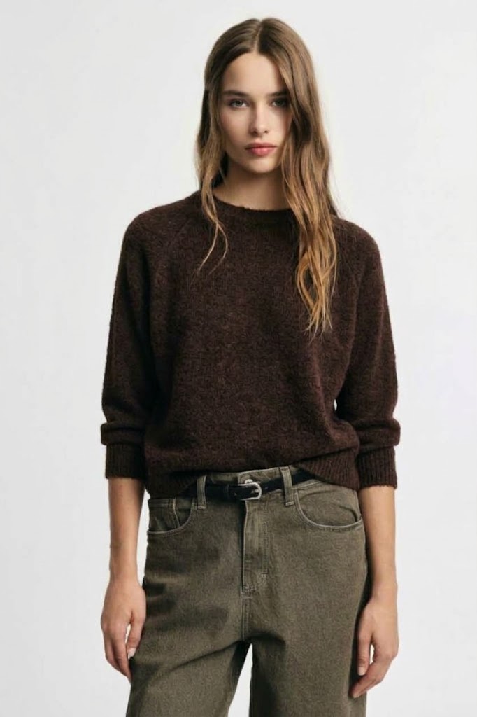 Maglione girocollo maniche 3/4 tinta unita Please - Moro