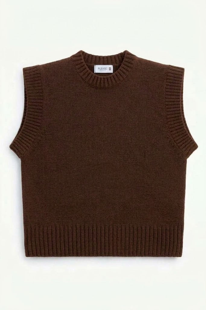 Maglione senza maniche con profili a costine Please - Cioccolato