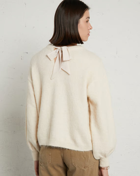 Maglione Effetto Peluche con Fiocco sul Retro Please - Panna -