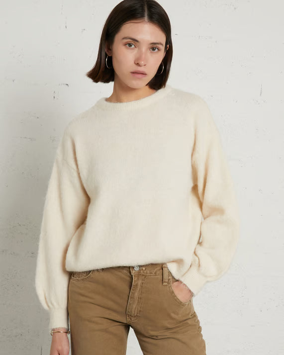Maglione Effetto Peluche con Fiocco sul Retro Please - Panna -