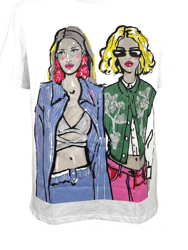 T-shirt bianca con stampa grafica illustrata