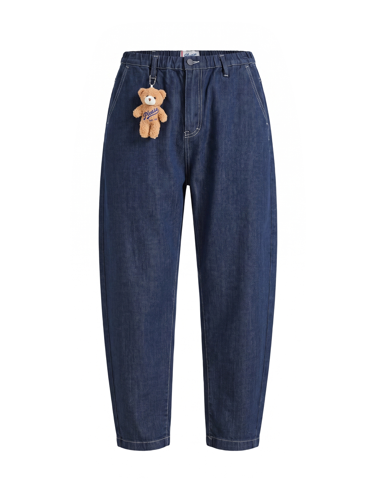 Jeans sstore bambina blu scuro carrot fit con orsetto