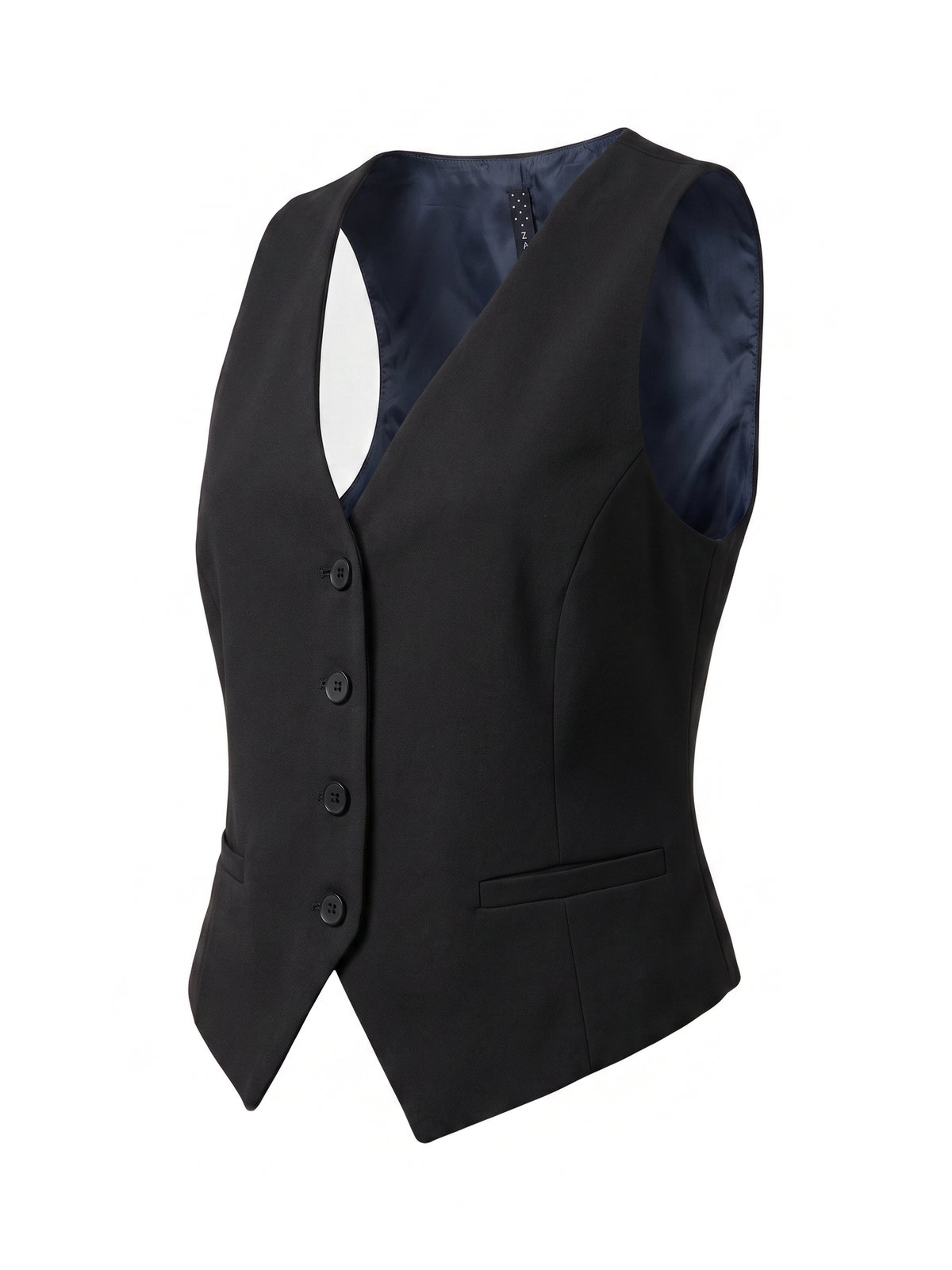 Gilet monopetto nero con fondo asimmetrico