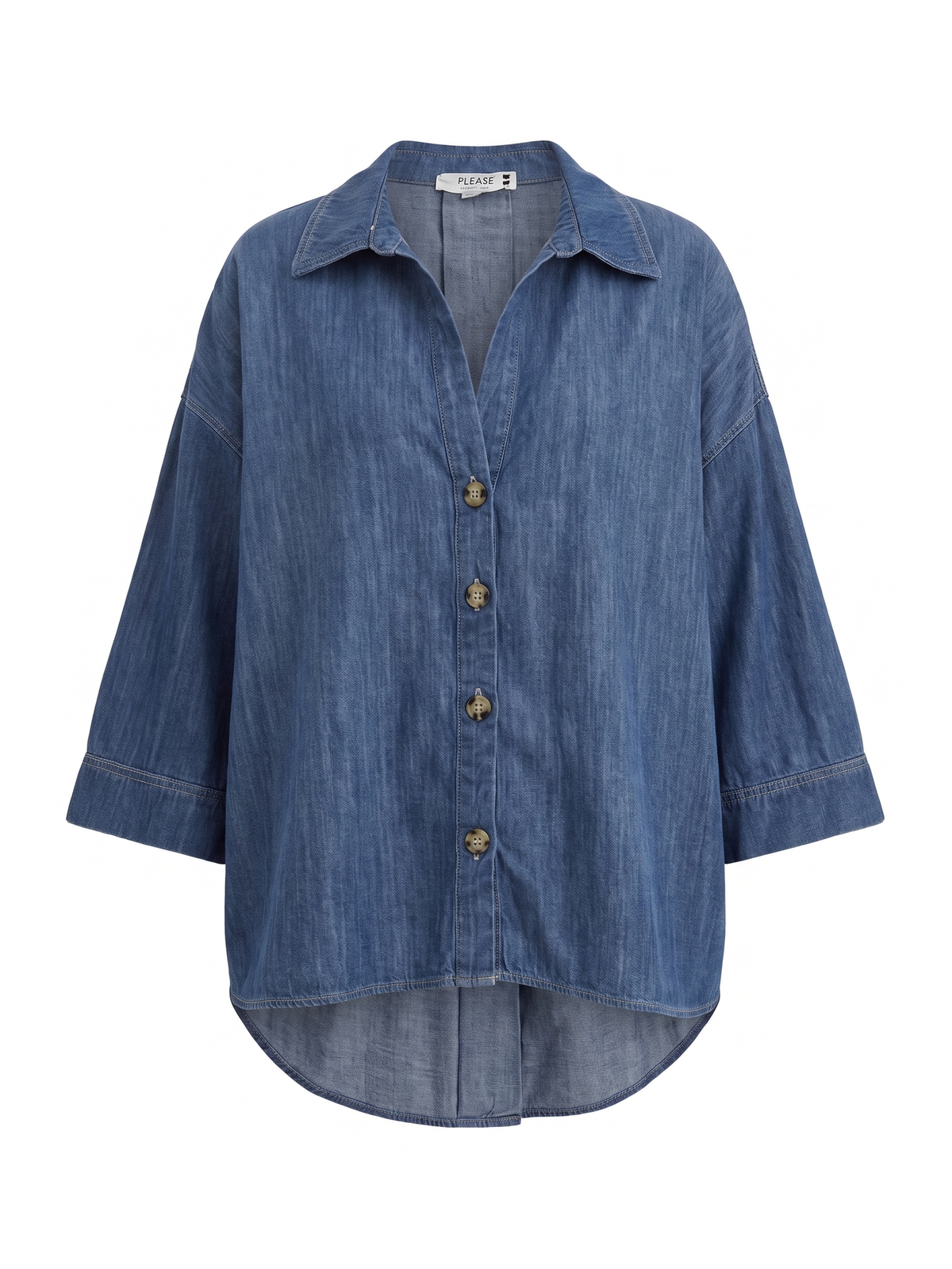 Camicia in denim PLEASE blu con bottoni tartarugati