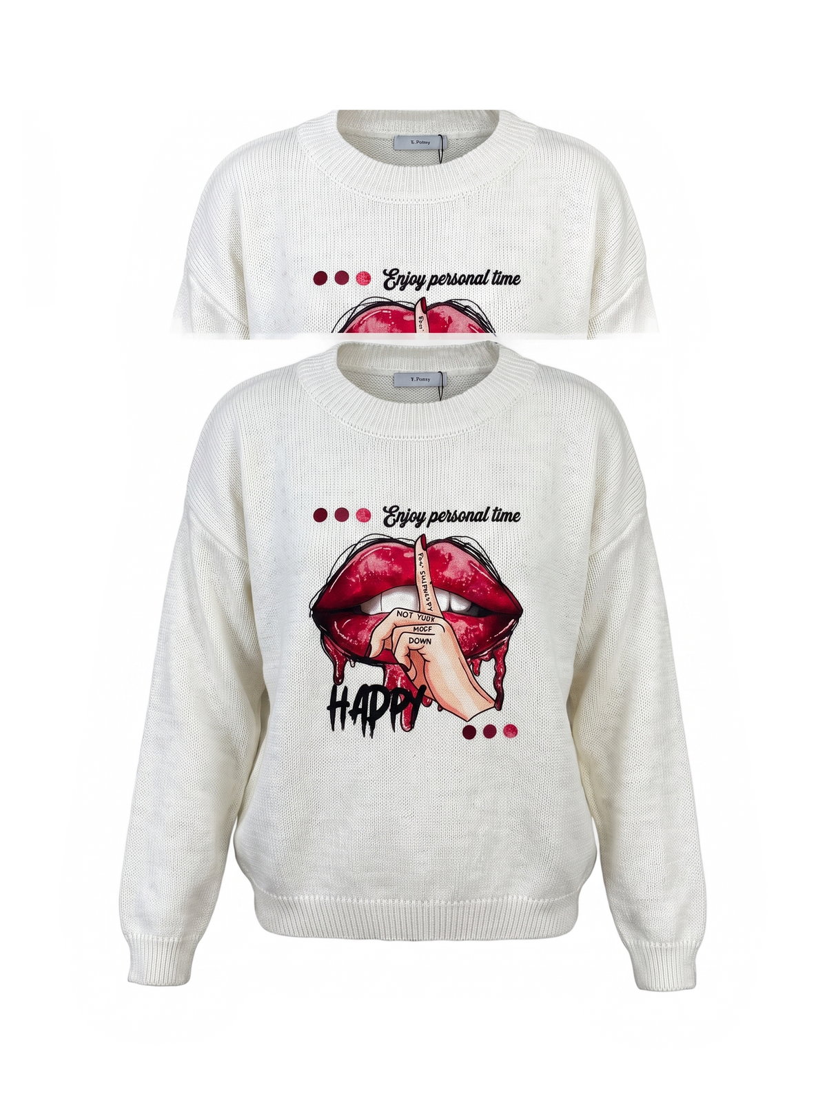 Maglione bianco in misto cotone con stampa grafica pop art